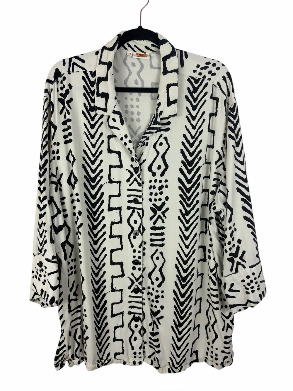 Tianello Soul of Africa Abstract Tribal Print Button Front Blouse Size 1X